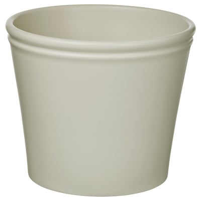 Leeres, cremefarbenes, zylindrisches Pflanzgefäß aus Steingut mit glatter Oberfläche. Ideal für den Heimgebrauch und vielseitig im Design.