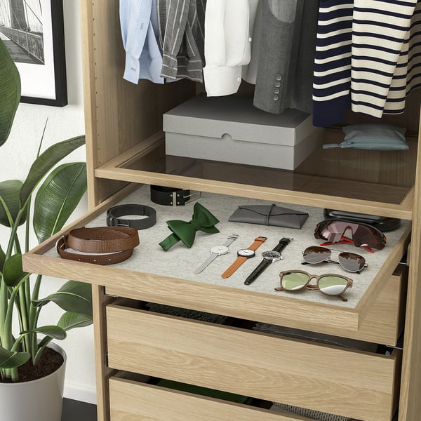 Schrankschublade mit Zubehör und Pflanze