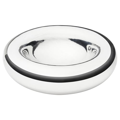 Schwarz-weiße Schale, rund, Edelstahl mit abstraktem Design.