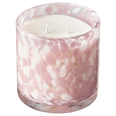 KRONSÅNGARE Duftkerze im Glas, 2 Dochte, rosa Blüten/Punkte rosa, 50 Std.