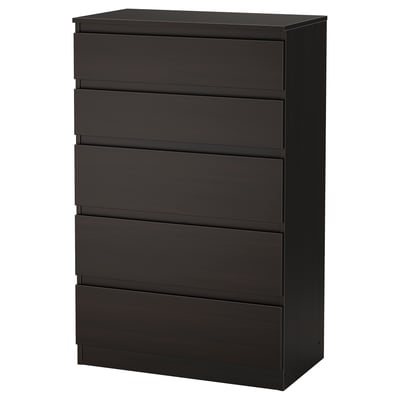 Schwarze KULLEN-Kommode, rechteckig mit sechs Schubladen, schlankes, minimalistisches Design.