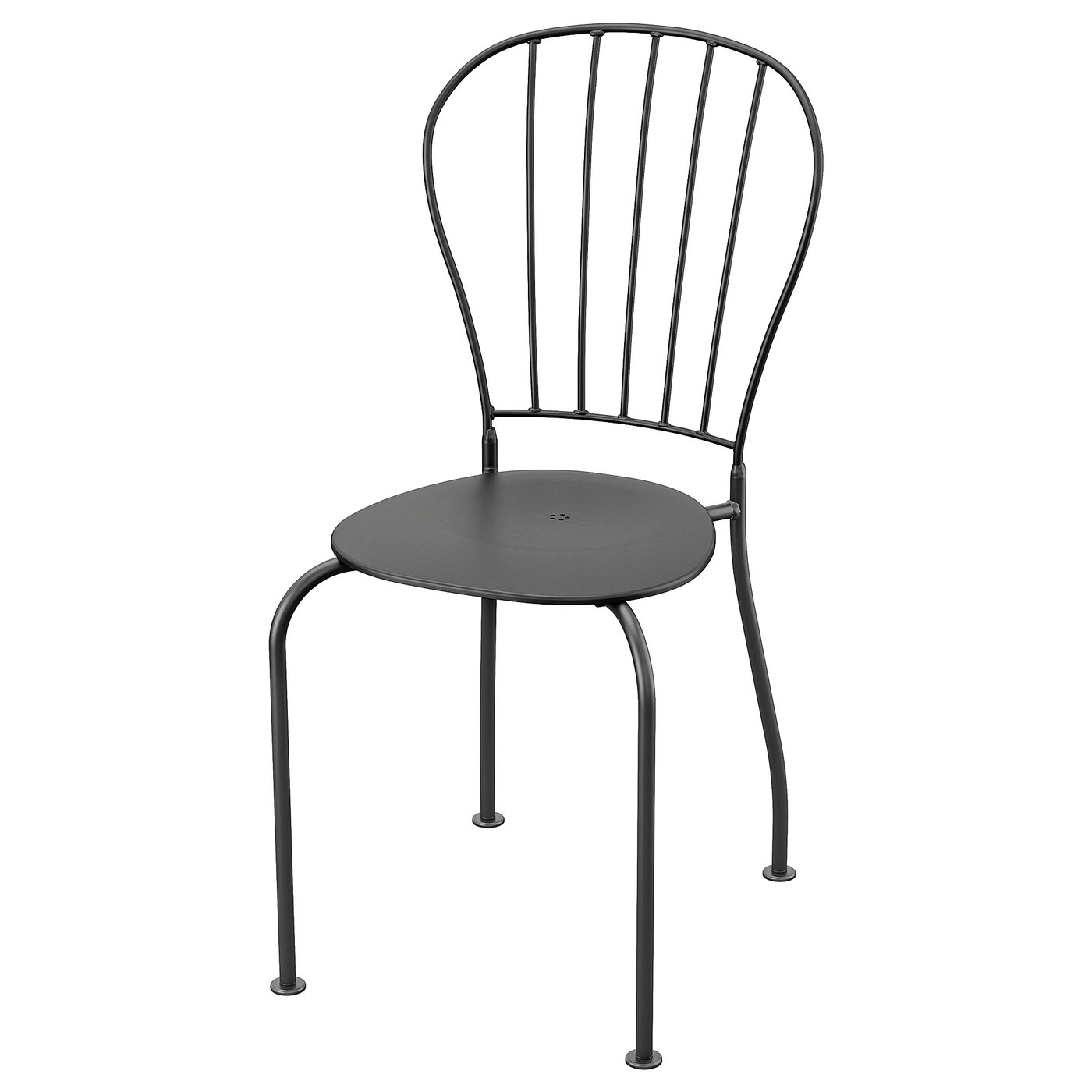 LÄCKÖ schwarzer Stuhl: schlankes Metalldesign, gebogene Rückenlehne, langlebiger pulverbeschichteter Stahl.