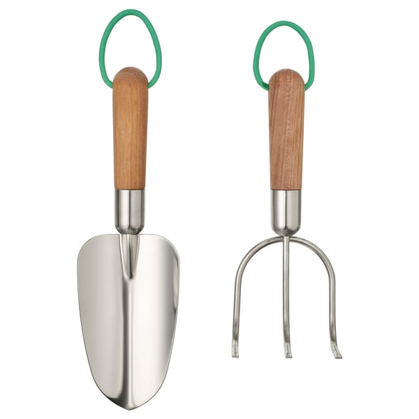 LÄRKAR Gartengerät 2er-Set, Birke/Edelstahl groß