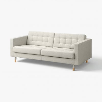 LANDSKRONA-Sofa, hellgrau, büschig, Mid-Century Modern-Design mit Holzbeinen.