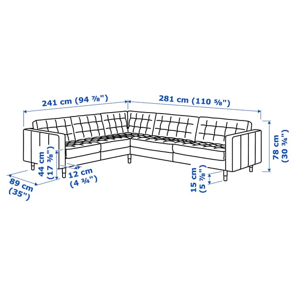 Abbildung mit Maßen für das Produkt: LANDSKRONA.