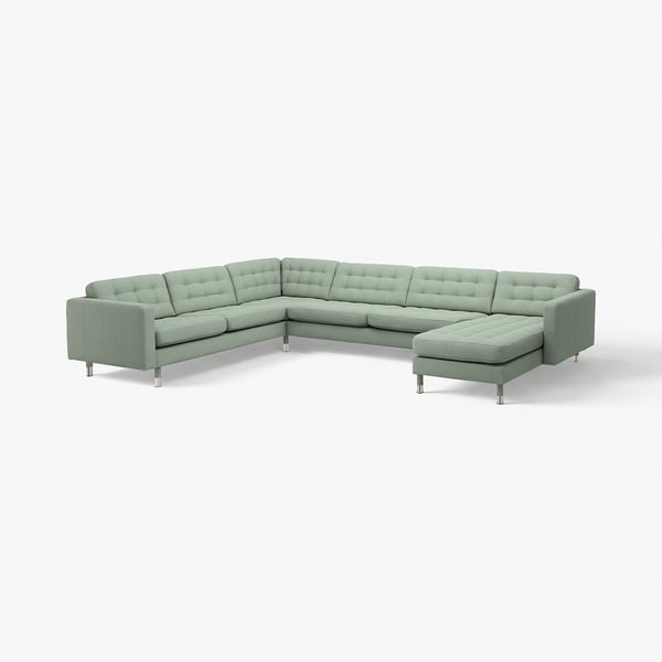 LANDSKRONA Ecksofa 6-sitzig, mit Récamiere/Gunnared hellgrün/Metall