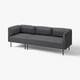Ein modernes, dunkelgraues LILLEHEM-Sofa mit quadratischen Kissen und Metallbeinen.