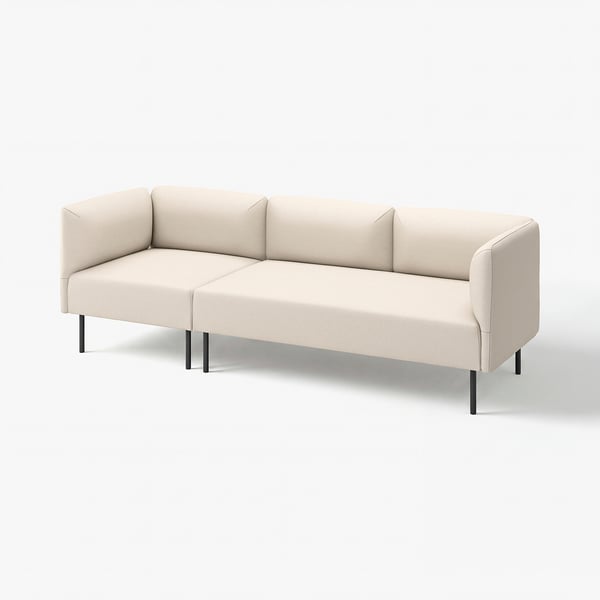 Ein modernes beiges Sofa namens LILLEHEM, mit einem eleganten Design und schwarzen Metallbeinen.