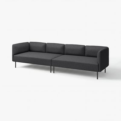 Ein modernes, dunkelgraues LILLEHEM-Modulsofa mit Metallbeinen, quadratischen Kissen und minimalistischem Design.