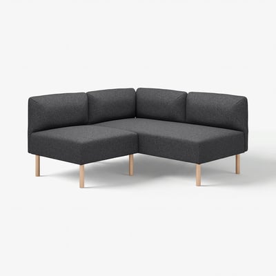 Modernes, dunkelgraues, l-förmiges LILLEHEM-Sofa, schlankes und minimalistisches Design mit Holzbeinen.