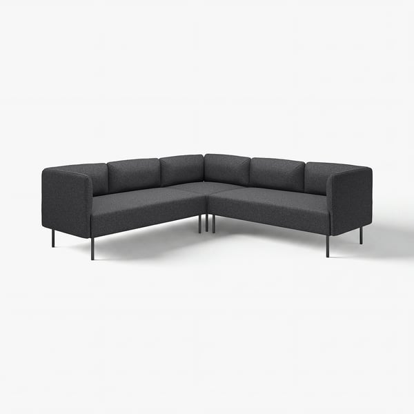 Modernes, dunkelgraues modulares LILLEHEM-Ecksofa mit klaren Linien und Metallbeinen. Geeignet für verschiedene Räume.