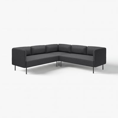 Modernes, dunkelgraues modulares LILLEHEM-Ecksofa mit klaren Linien und Metallbeinen. Geeignet für verschiedene Räume.
