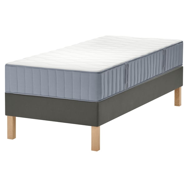 LYNGÖR Boxbett, Vågstranda mittelfest/hellblau dunkelgrau, 90x200 cm