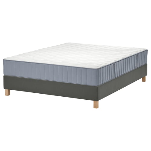 LYNGÖR Boxspringbett, Vågstranda fest/hellblau dunkelgrau, 180x200 cm