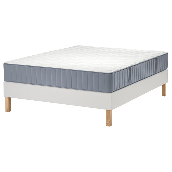LYNGÖR Boxspringbett, Vågstranda fest/hellblau weiß, 180x200 cm