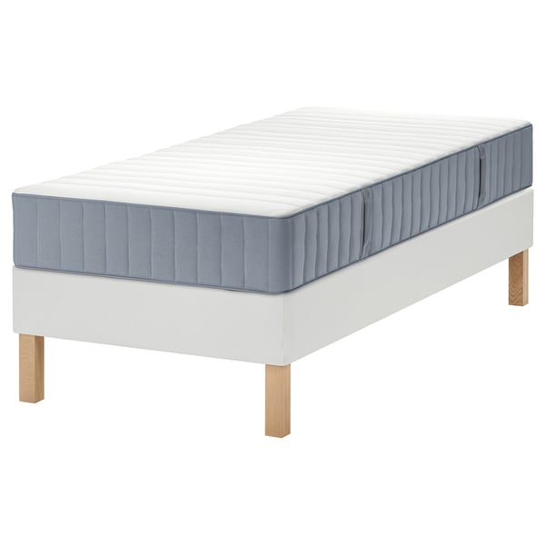 LYNGÖR Boxspringbett, Valevåg fest/hellblau weiß, 90x200 cm