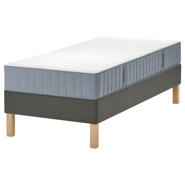 LYNGÖR Boxspringbett, Valevåg mittelfest/hellblau dunkelgrau, 90x200 cm