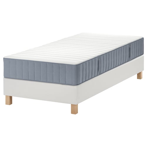 LYNGÖR Boxspringbett, Valevåg mittelfest/hellblau weiß, 90x200 cm