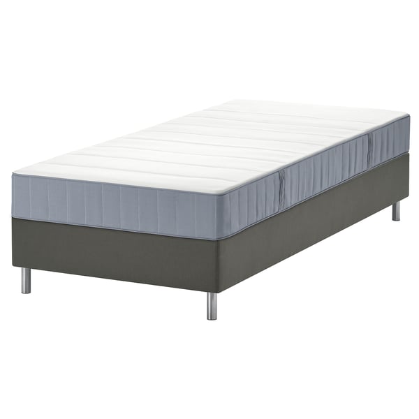 LYNGÖR Boxspringbett, Vesteröy mittelfest/hellblau dunkelgrau, 90x200 cm