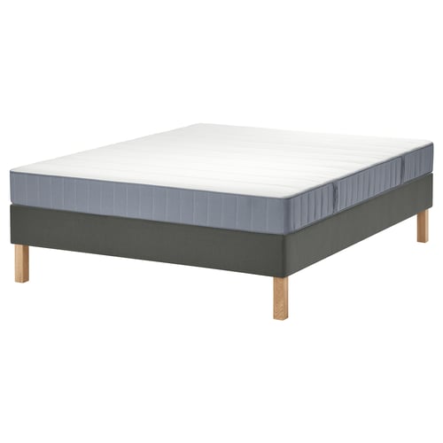 LYNGÖR Boxspringbett, Vesteröy mittelfest/hellblau dunkelgrau, 160x200 cm