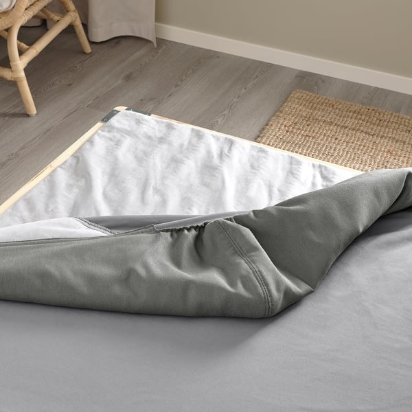 LYNGÖR Boxspringbett, Vesteröy mittelfest/hellblau dunkelgrau, 90x200 cm