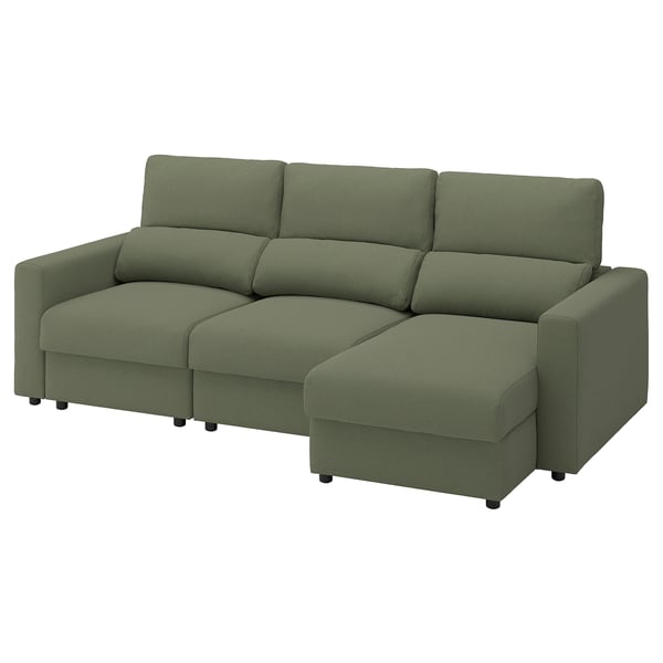 MALMKÖPING 3er-Sofa, mit Récamiere/Tibbleby graugrün
