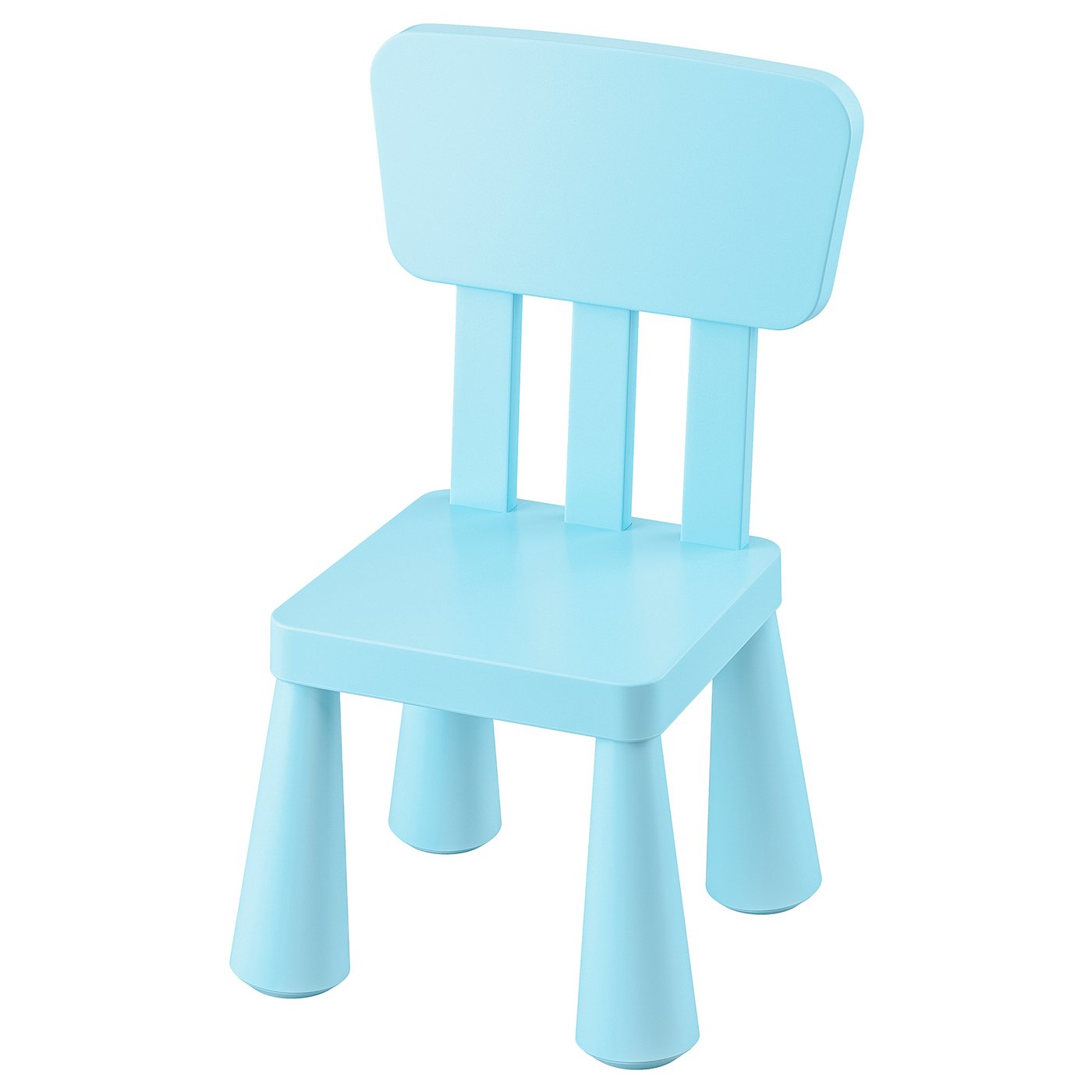 Kinderstuhl, blau, Kunststoff, vier Beine, Rückenlehne.