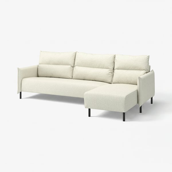 MANNARP off-white Ecksofa, modernes minimalistisches Design, weiche Polster, hohe Rückenlehne, schwarze Metallbeine.