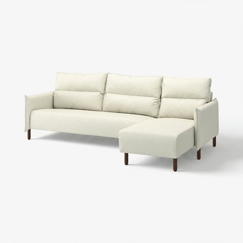 MANNARP Ecksofa in Hellgrau. Modernes, hohes Design mit weichen Polstern und Holzbeinen.