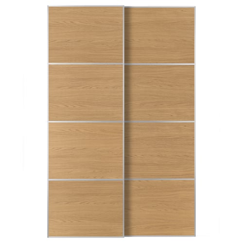 MEHAMN Schiebetürpaar, Aluminium/doppelseitig Eichenachbildung, 150x236 cm