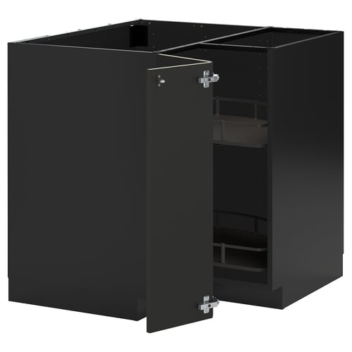 Schwarzer Würfelschrank mit offenem Schubladenfach, Teil des METOD-Küchensystems.