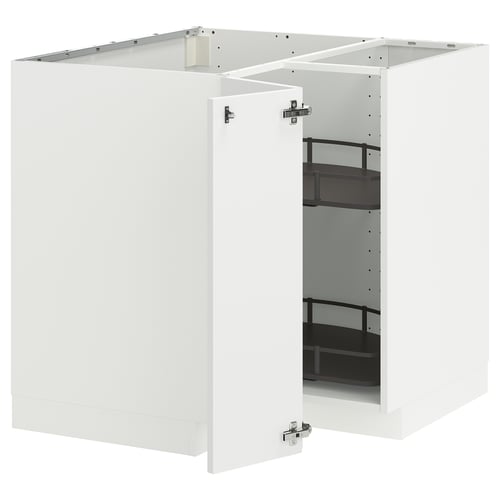 Weißes METOD-Küchenschrank-Set, modernes Design, Eckfuß mit verstellbaren Regalen.