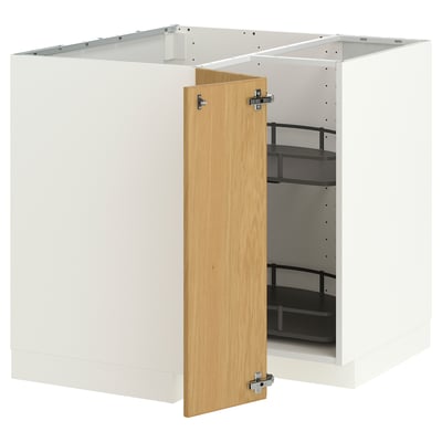 METOD Eckunterschrank+Karussell, weiß/Sinarp Eichenfurnier, 88x88 cm