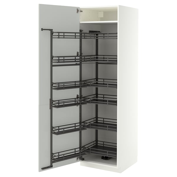 METOD Hochschrank mit Auszugschrank, weiß/Aspudden hellgrau, 60x60x200 cm