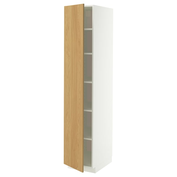 METOD Hochschrank mit Einlegeböden, weiß/Sinarp Eichenfurnier, 40x60x200 cm