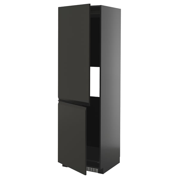 Schwarzer moderner Küchenschrank; Glänzende Oberfläche, zwei Türen, schlankes Design ohne Griff, mit verstellbarem Regal.