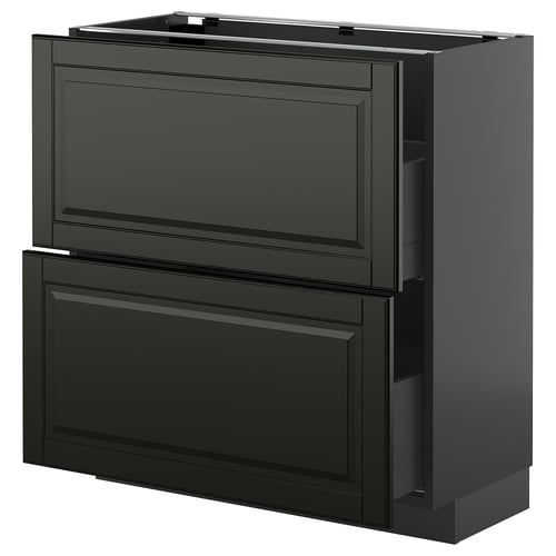 Schwarze METOD-Küchenzeile mit zwei großen Schubladen und Schrank, schlankes Design.