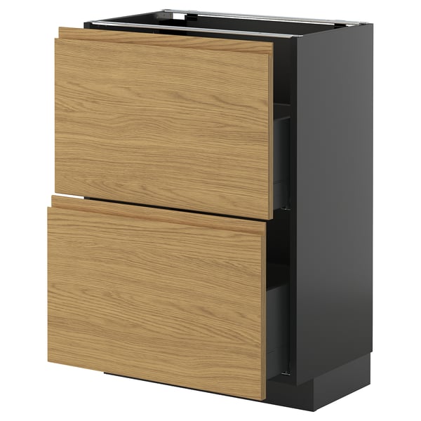 Ikea METOD Küchenschrank in Schwarz & Eiche, minimalistisches Design mit zwei Schubladen.