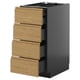 Moderner schwarzer Küchenschrank mit vier Holzschubladen, schlankem und minimalistischem Design, robuste Konstruktion.