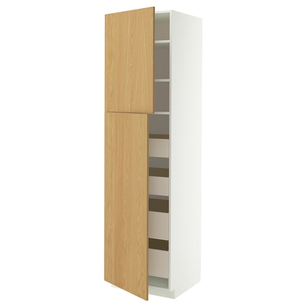METOD / MAXIMERA Hochschr+2 Tü/4 Sch, weiß/Sinarp Eichenfurnier, 60x60x220 cm