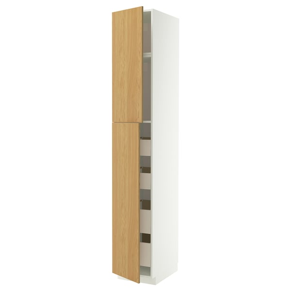 METOD / MAXIMERA Hochschr+2 Tü/4 Sch, weiß/Sinarp Eichenfurnier, 40x60x240 cm