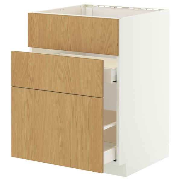 METOD / MAXIMERA Unterschr. f Spüle/3 Fronten/2Sch., weiß/Sinarp Eichenfurnier, 60x60 cm
