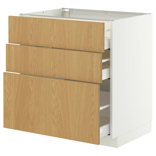 METOD / MAXIMERA Unterschrank mit 3 Schubladen, weiß/Sinarp Eichenfurnier, 80x60 cm