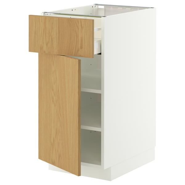 METOD Küchenzeile, Eiche hell und weiß. Hochschrank mit Schublade und Einlegeböden, integrierte Scharniere.