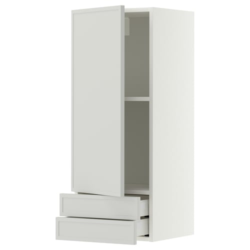 METOD / MAXIMERA Wandschrank mit Tür/2 Schbubladen, weiß/Aspudden hellgrau, 40x100 cm