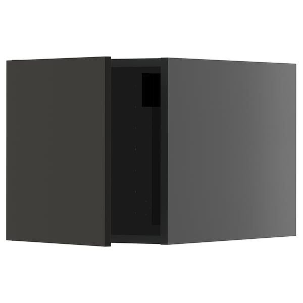 Moderner schwarzer Küchenschrank, schlankes rechteckiges Design, langlebige Spanplatte, minimalistischer Stil.