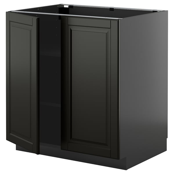 Schwarzer METOD-Küchenschrank mit Bodbyn-Design, schlank in dunklem Farbton, mit abgeschrägten Kanten und verstellbaren Regalen.