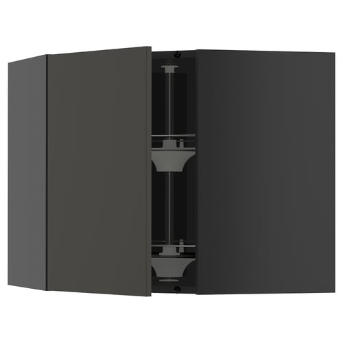Schwarzer METOD-Küchen-Eckschrank mit Glasregal.