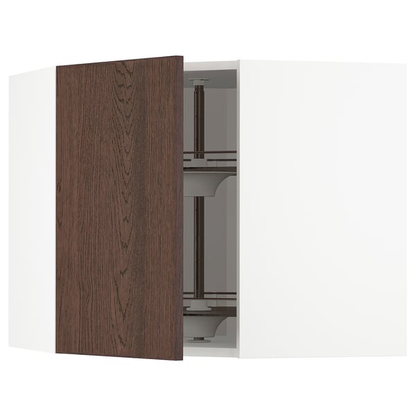 METOD Küchenzeile: dunkelbraune Holztür, weißer Schrank, offen für den Blick.
