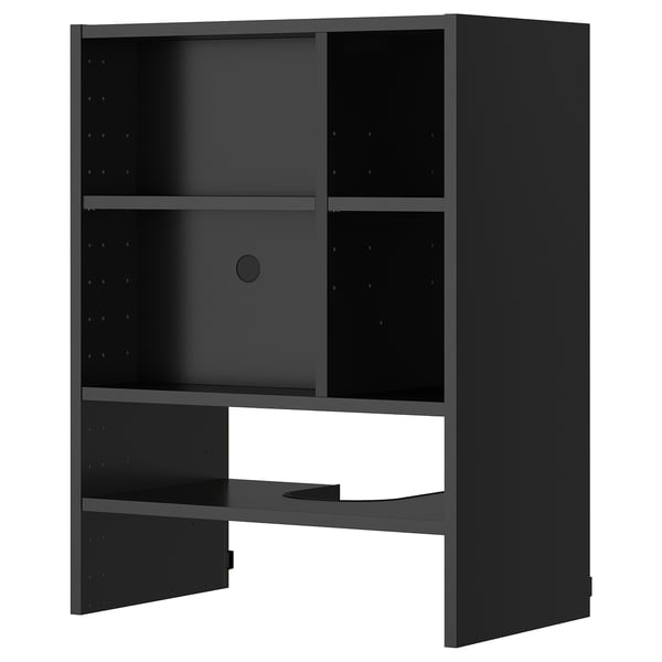 Schwarzer METOD-Küchen-Wandschrank: schlank, dunkel, quadratisch, mit verstellbaren Regalen für eingebaute Belüftung, robustes und modernes Design.